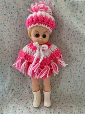 Vintage Doll Made In Taiwan 12” Rooted Hair Eyelashes Sleepy Eyes Hat Boots***