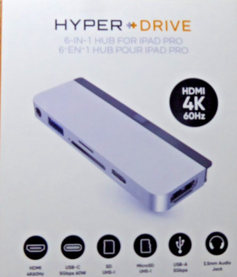 Hyperdrive SILVER 6-in-1 HUB iPad Pro HDMI-Port 4K SD/MICRO SD USB-C/A