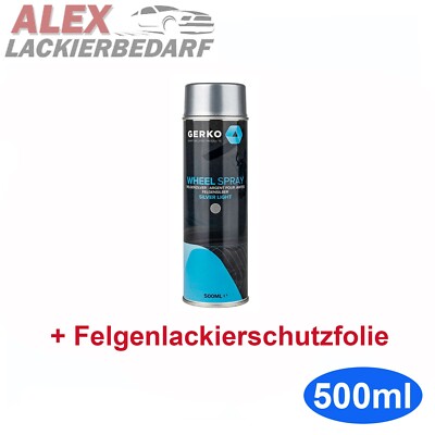 GERKO 1K Acryl Felgensilber 500ml Spraydose Lackspray + Felgenschutzfolie