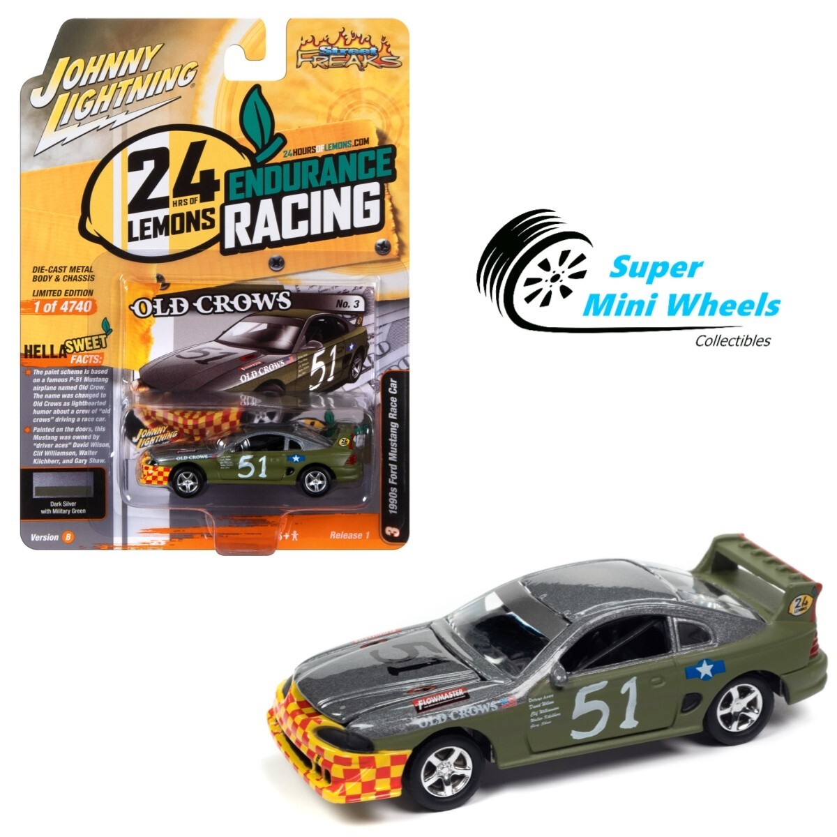 Johnny Lightning 1:64 Street Freaks - 1990 Ford Mustang Race Car