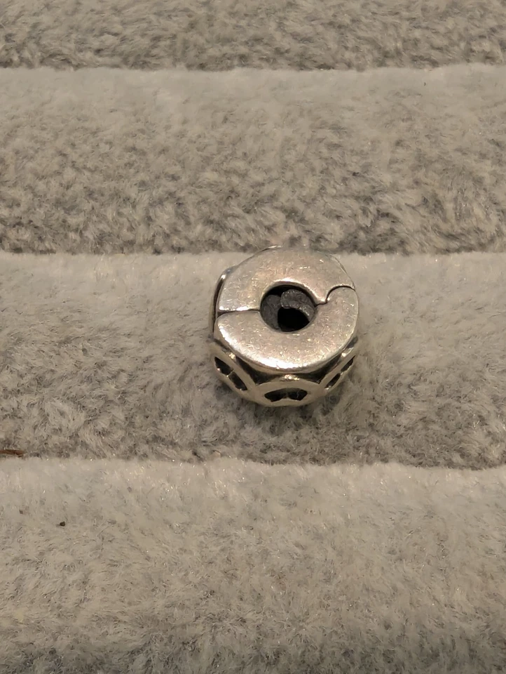 Pandora Anhänger 925 Silber Charm Stopper geschwärzt mit Herzmuster, elegant - Bild 3 von 4