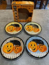 4 Warren Kimble Halloween Dessert/Salad 8  Plates  Pumpkin Dreams  Black Cat NEW