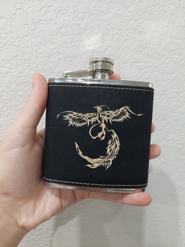 Phoenix Stainless Steel Hip Flask 6oz Black Faux Leather Bird Drinking ...