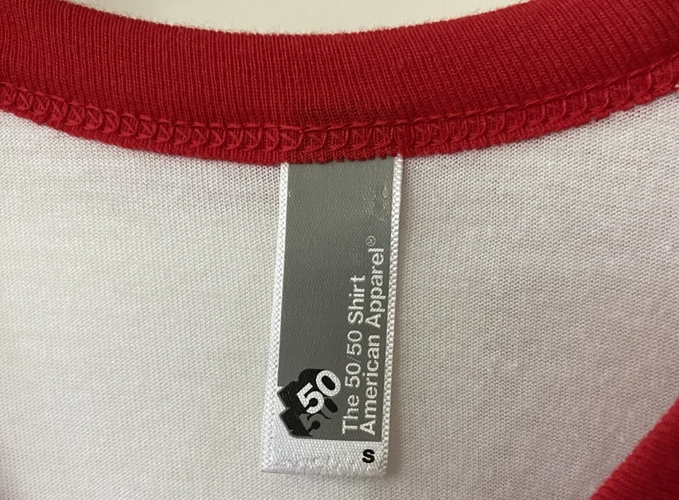 LOVE Baseball w/ Embellishments American Apparel 50/50 Shirt Red & White Size S - Image 4 of 4