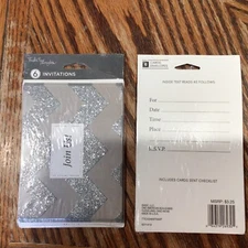 Tender Thoughts SILVER GLITTERy PARTY Invitations 2 Packages, 12 Total NEW !!