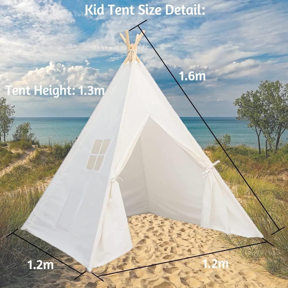 Tipi Zelt für Kinder, Kinderzel Kinderzimmer Mädchen für drinnen spielzelt Weiß-