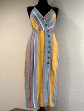 Urban Outfitter Amber Midi Dress Womens L Yellow Chevron Striped Spaghetti Strap