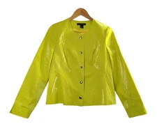 Vintage Lundstrom Jacket Womens 8 Waxed Linen Yellow Pockets Snap Front Y2K