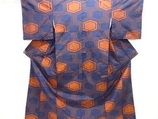 7445522: JAPANESE KIMONO / SILK / HAND WOVEN TSUMUGI / WOVEN KIKKO