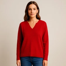 Halston Cashmere-Like V-Neck Sweater – XL – Soft Red Knit