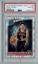 PSA 10 GEM-MT Trae Young 2018 Panini Donruss Optic #198 Rookie Card Shock SP. rookie card picture