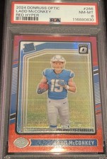 2024 Panini Donruss Optic - Rated Rookie Ladd McConkey  Red Hyper Prizm (RC)PSA8