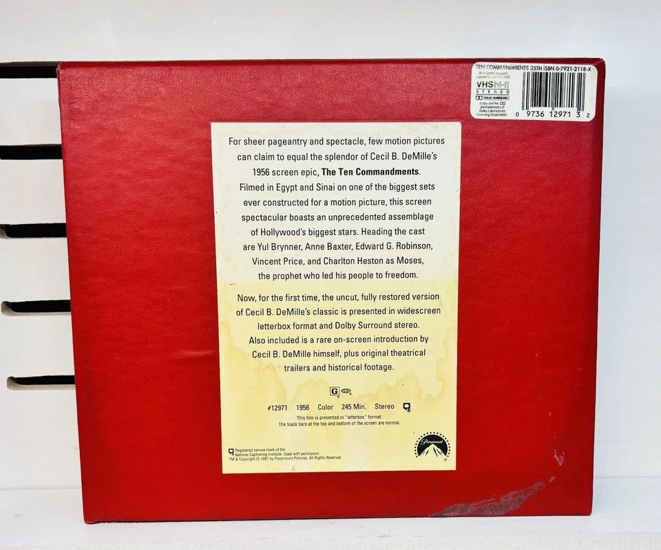 1991 The Ten Commandments Vintage VHS 35th Anniversary Collector Edition Box Set Foto 2 de 3