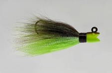 Mr. Bills Smiling Bill Bucktail Jig - 1-1/4 oz. DayGlo Green Brown/Sparkle Flash