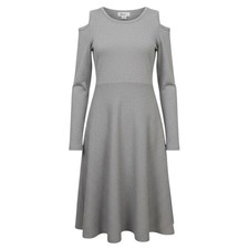 Style & Co Petite PP Gray Ribbed Cold Shoulder Long Sleeve Sweater Dress Mid New