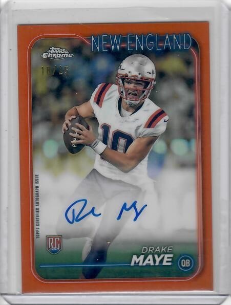2024 Topps Chrome #RA-DMA Drake Maye Orange Refractor Auto 18/25 RC