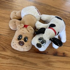 Two plush- 7-8 Inch Pound Puppy Tan With Red Collar