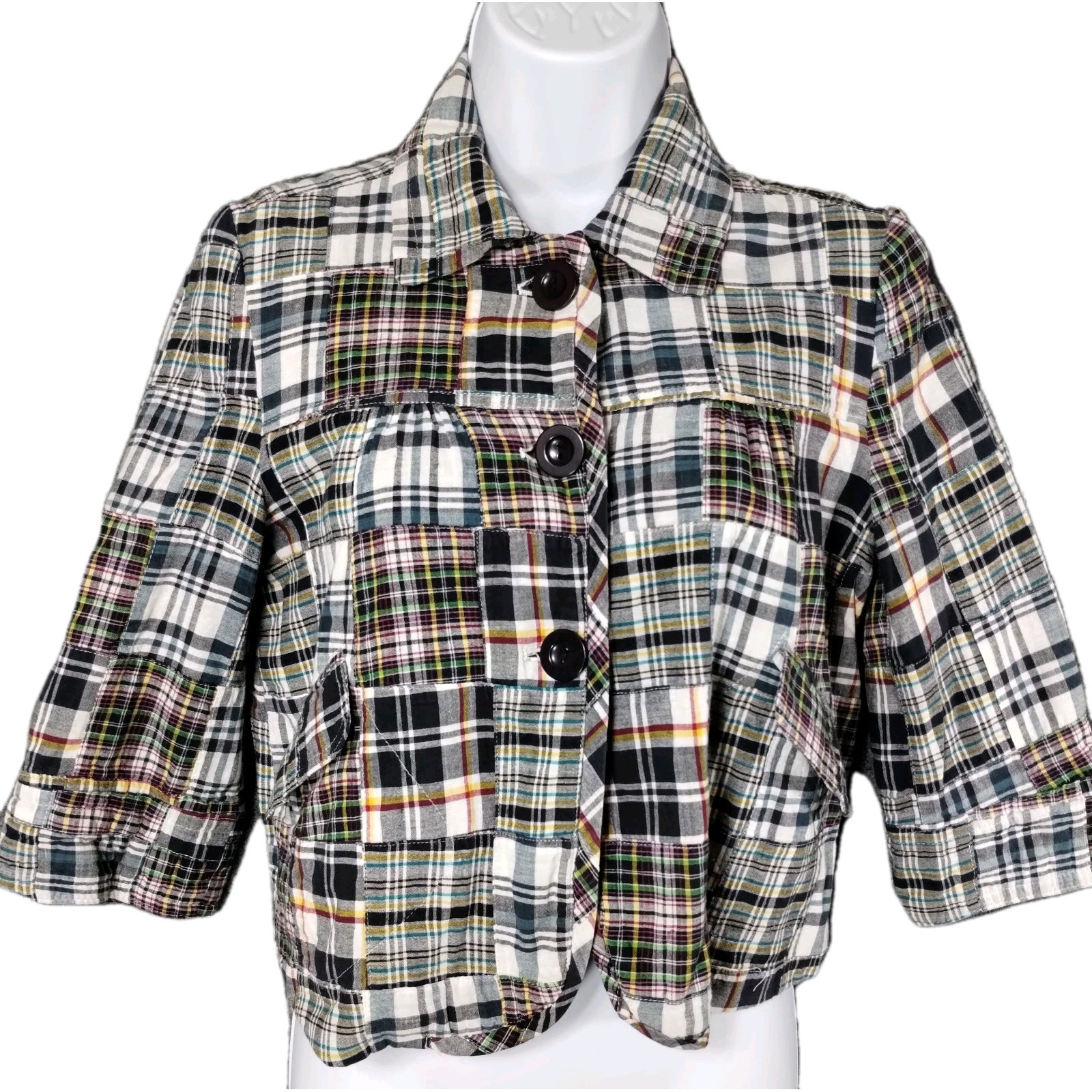 Jacket Size S Madras Patchwork Lined Button Up Li… - image 2