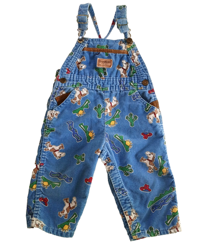 Vintage Oshkosh B'gosh Overall 24 Monate blau Cord Horsey Cowboy Kaktus USA