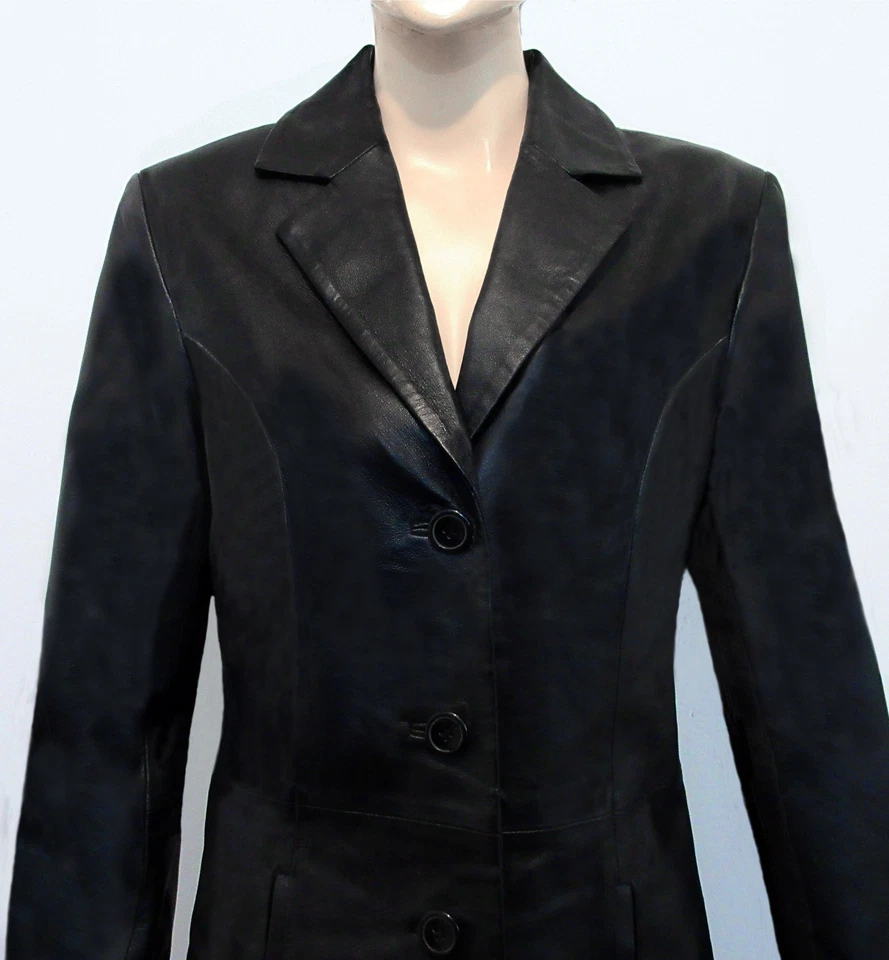 Vintage 1990s Womens Milan Leather Black Single Breasted Coat Size UK 10 - Image 2 of 4