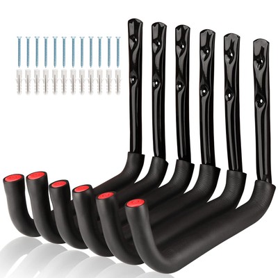 Heavy Duty Storage Ladder Hooks 6 Pack Wall Mount Rack Holds 50 lbs