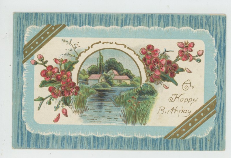 Mr Fancy Cancel Embossed A Happy Birthday 1909 Postcard #2533