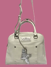 MY FLAT IN LONDON MFIL Leather White Handbag Strap Crowned Bee Glitter Hang Tag