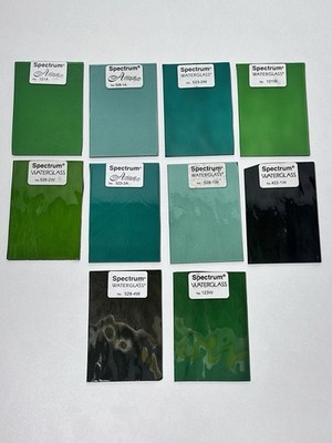 Vintage Spectrum Glass Samples Green Sea Teal Artique Waterglass 10 Piece Lot