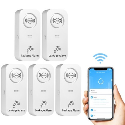 Smart WiFi Wasseralarm 5 Stück 90dB Leckagesensor Echtzeit Push Benachrichtigung