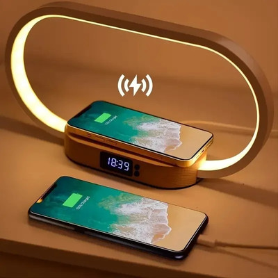 Schreibtischlampe mit kabellosem Ladegerät & USB-Ladeanschluss für Smartphone dimmbar LED