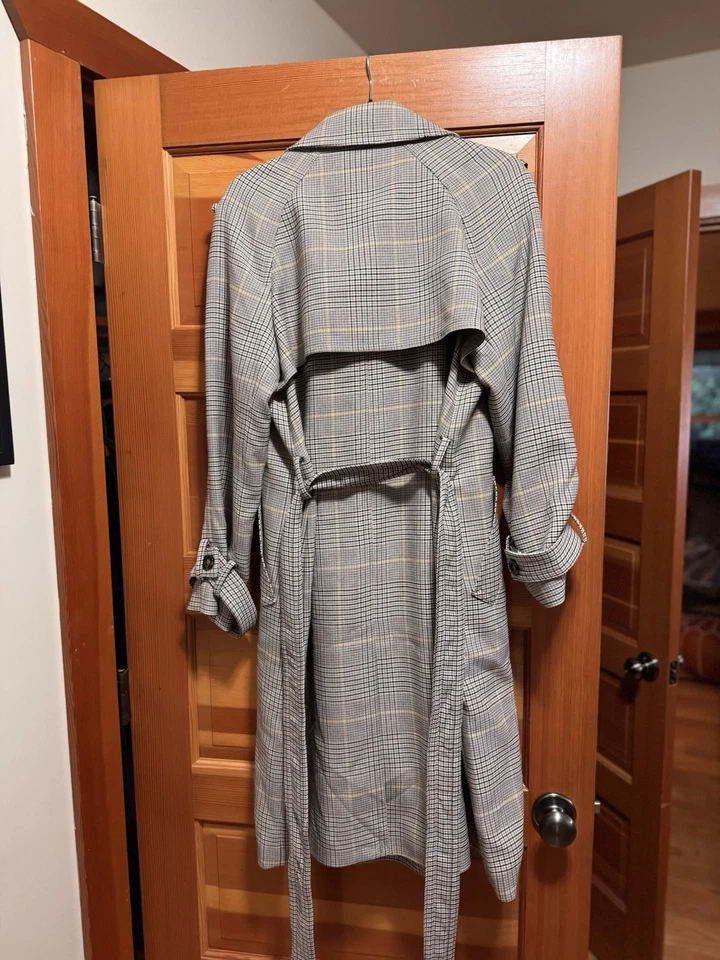 Ann Taylor Glen Check Trench Coat Tan Black Check Medium - Image 3 of 4