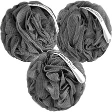 Shower Loofah Sponge Pouf, Set of 3, Charcoal Infused