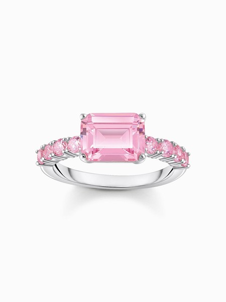 Thomas Sabo TR2451-051-9-54 Silberner SolitäRring Mit Pinkfarbenen Steinen Damen-image