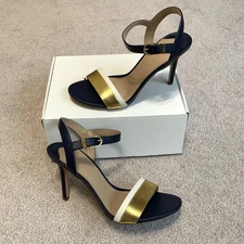 Lauren Ralph Lauren Color Block Navy/Gold/White Ankle Strap Stiletto Women’s 10