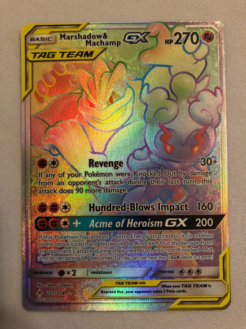 Marshadow & Machamp GX 221/214 Rainbow Rare Unbroken Bonds Pokemon English NM