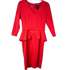 Anthropologie Marc Bouwer Red Peplum Dress Cocktail Pencil Women's 8