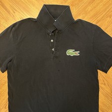 Lacoste Polo Men  s Size 6 Big Croc Logo Faded Black Short Sleeve Shirt Preppy