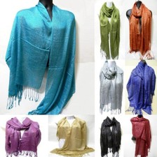 Glitter Fashion Shiny Shawl Wrap Scarf Evening Style Fringe Turquoise Orange Red