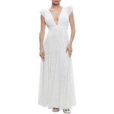 NWT Alice + Olivia Vanna V-neck Ruffle Sleeve White Maxi Dress Sz 14