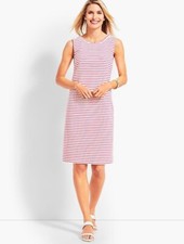 Talbots Size 10 Shift Dress Braided Neck Sleeveless White Pink Stripes Ottoman