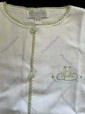 Kissy Kissy Premier NWT White/Green Embroidered Crochet Edge Footie-0-3 Mos
