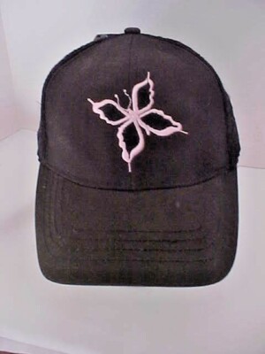 Hat Ladies Black Pink Butterfly Lace Back Baseball Cap Style One Size Adjusts
