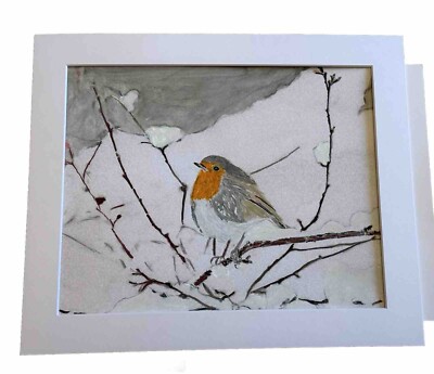 Mark Leary Kunst Aquarell Rotkehlchen liebt es, im Schnee zu sein