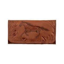 American West Womens Hitchin Post Antique Brown Leather Trifold Wallet OS