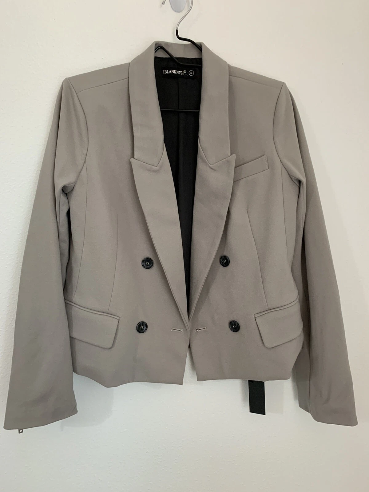 VETEMENTS Giacca Doppiopetto Nuova con etichette Blank NYC Cropped Greige Taglia M Carriera Lavoro