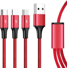 3-in-1 USB Cable Power Cord Charging Wire USB-C Sync for Cell Phones