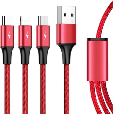 3-in-1 USB Cable Power Cord Charging Wire USB-C Sync for Cell Phones