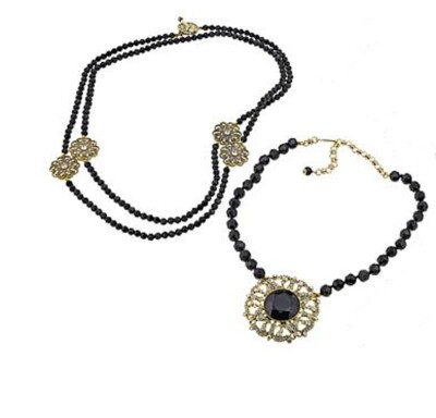 Heidi Daus HOW SUITE IT IS  Beaded Crystal Necklace Jet Black  2 Piece Set $330