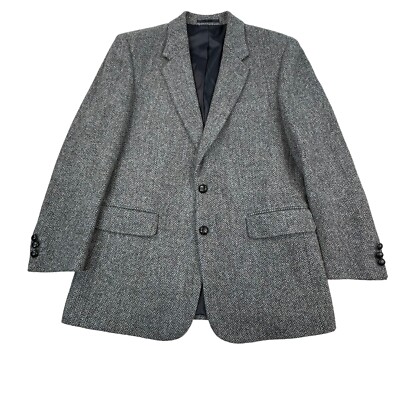 Harris Tweed 38R-40R Black Blue Green Hopsack Sport Coat VTG