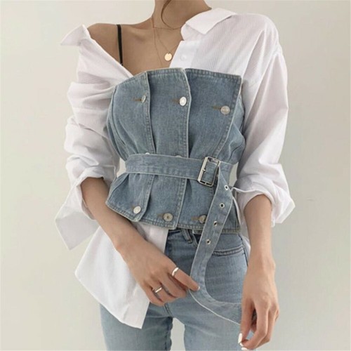 Strapless Womens Tops Denim Bustier Corset Clubwear Blusa rayas eBay